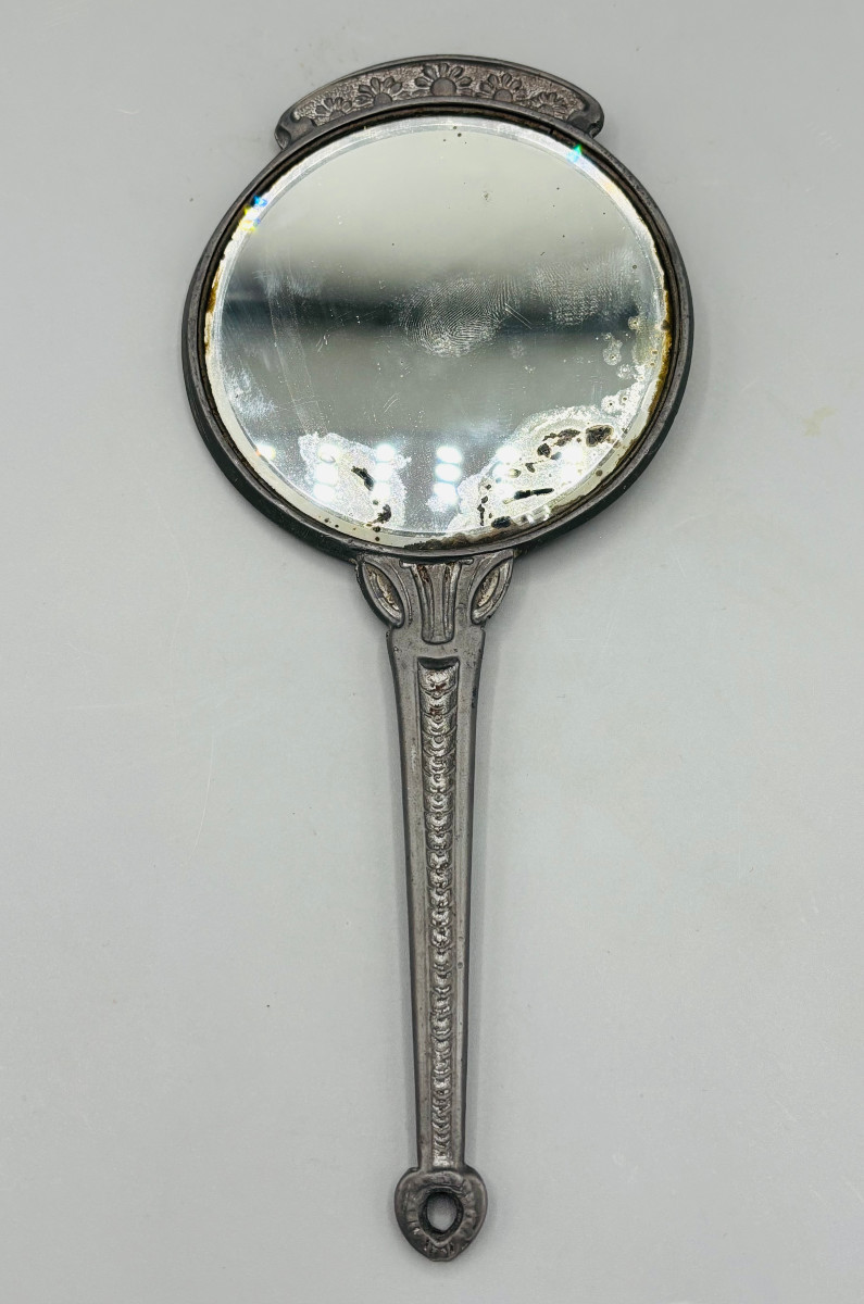 Georges De Feure Art Nouveau Pewter Hand Mirror-photo-4