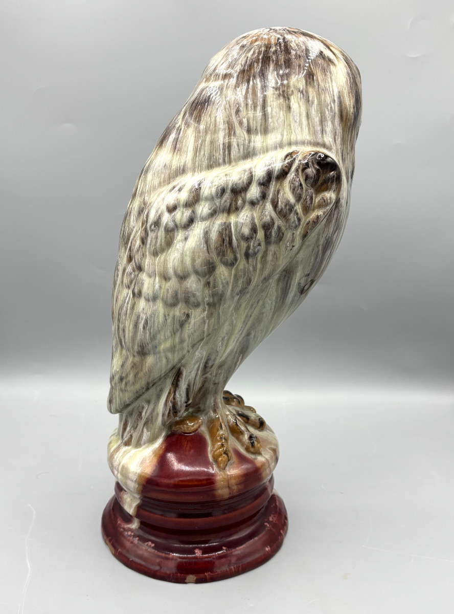 Rare Art Nouveau Owl In Glazed Ceramic By Emile Gallé In Nancy-photo-2