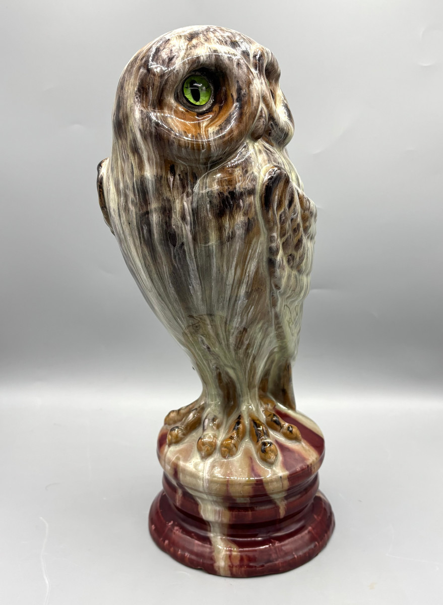 Rare Art Nouveau Owl In Glazed Ceramic By Emile Gallé In Nancy-photo-3