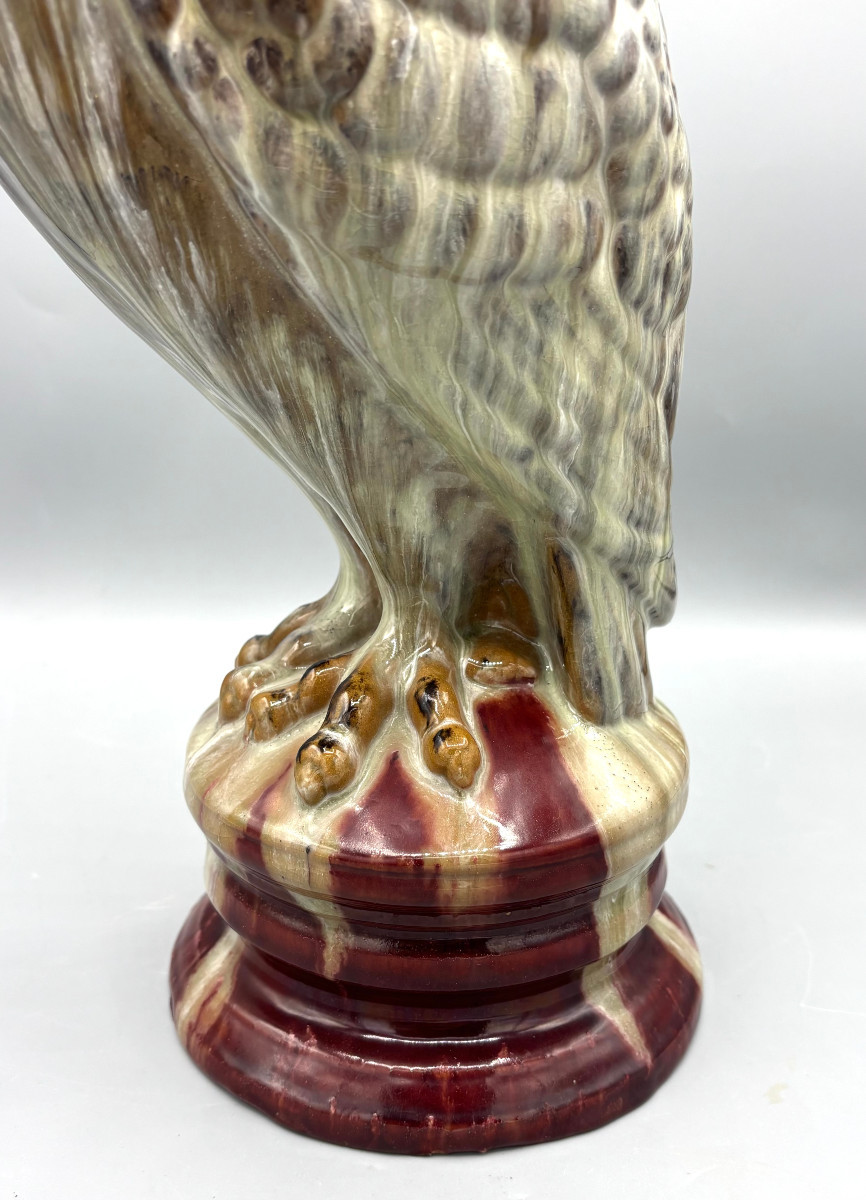 Rare Art Nouveau Owl In Glazed Ceramic By Emile Gallé In Nancy-photo-2