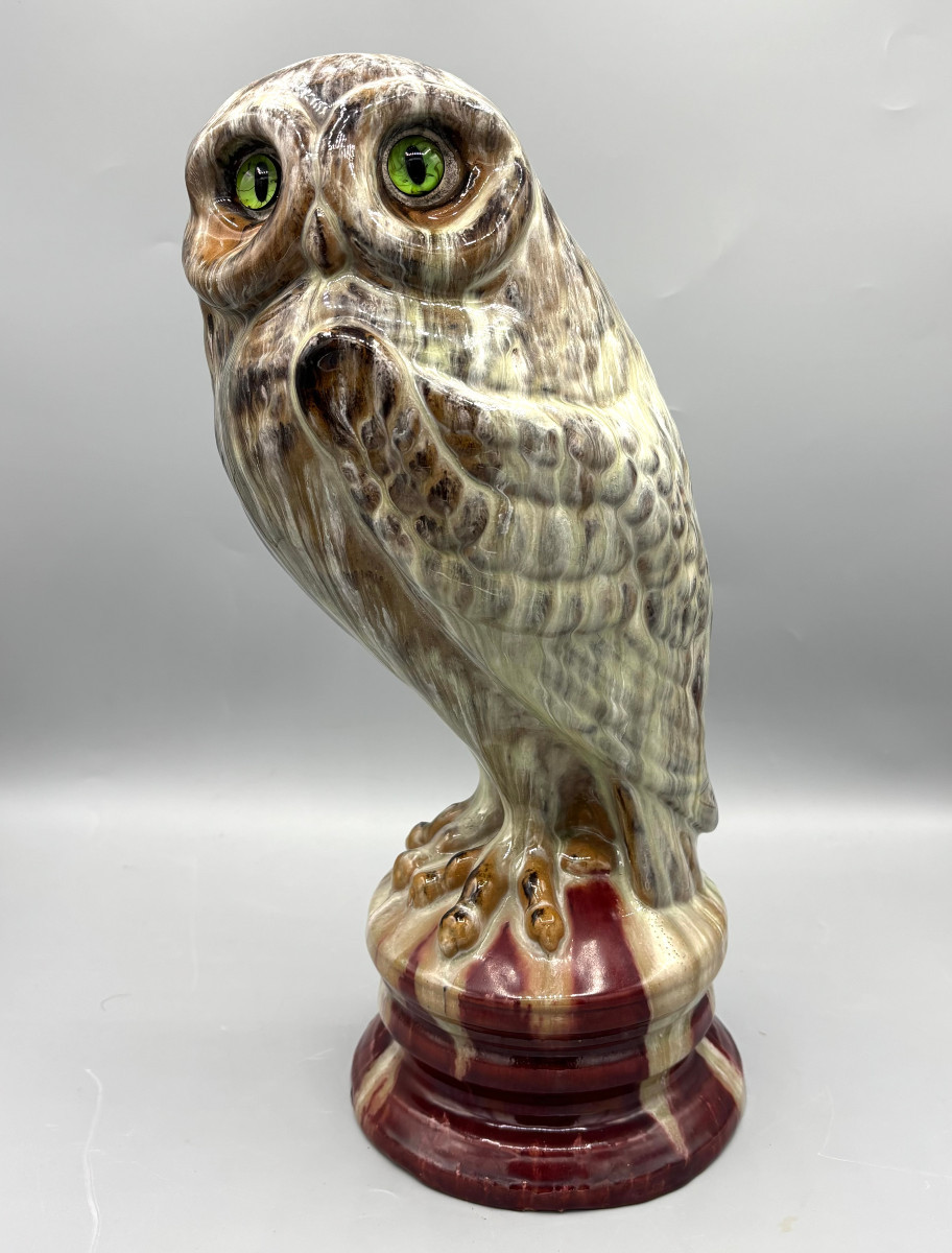 Rare Art Nouveau Owl In Glazed Ceramic By Emile Gallé In Nancy