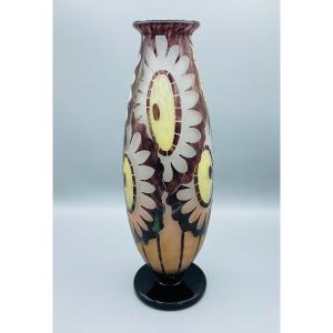 Vase Art Déco Schneider - Le Verre Français "Hélianthus" Vers 1930