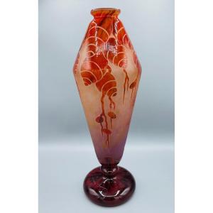 Grand Vase Art Déco Schneider - Le Verre Français "Cèdres" Vers 1930