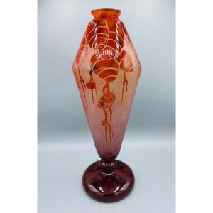 Grand Vase Art Déco Schneider - Le Verre Français "Cèdres" Vers 1930