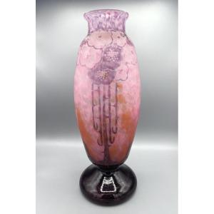 Grand Vase Art Déco Schneider - Le Verre Français "Eglantines" Vers 1930 