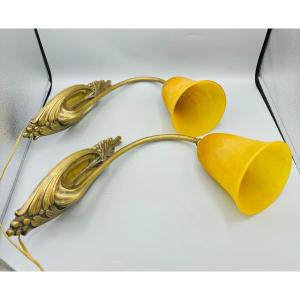 Paire d'Appliques Art Nouveau Bronze Et Verre Daum Nancy