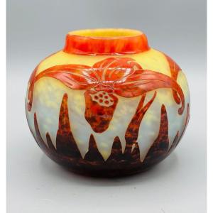 Vase Art Déco "Orchidées" Schneider Le Verre Français