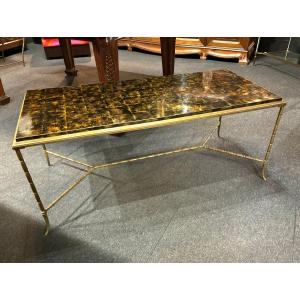 Table Basse Bambou Bronze Doré Laque Maison Baguès 1960