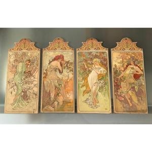 Rare Série de Lithographies "Les Saisons" Alphonse Mucha Art Nouveau 1901