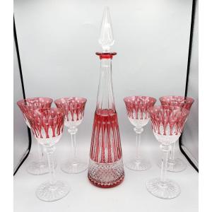 6 Saint Louis Crystal Wine Glasses And Carafe Tommy Model 