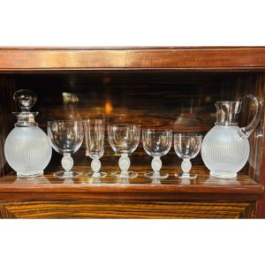 Lalique Crystal Glassware Set, Langeais Model, 62 Pieces Complete