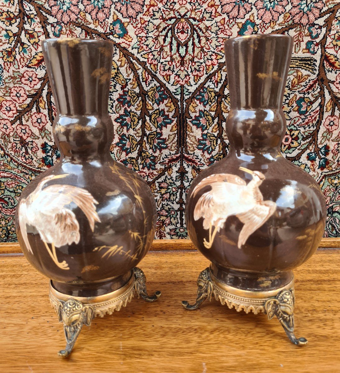 Pair Of Late 19th Century Tiled Vases 