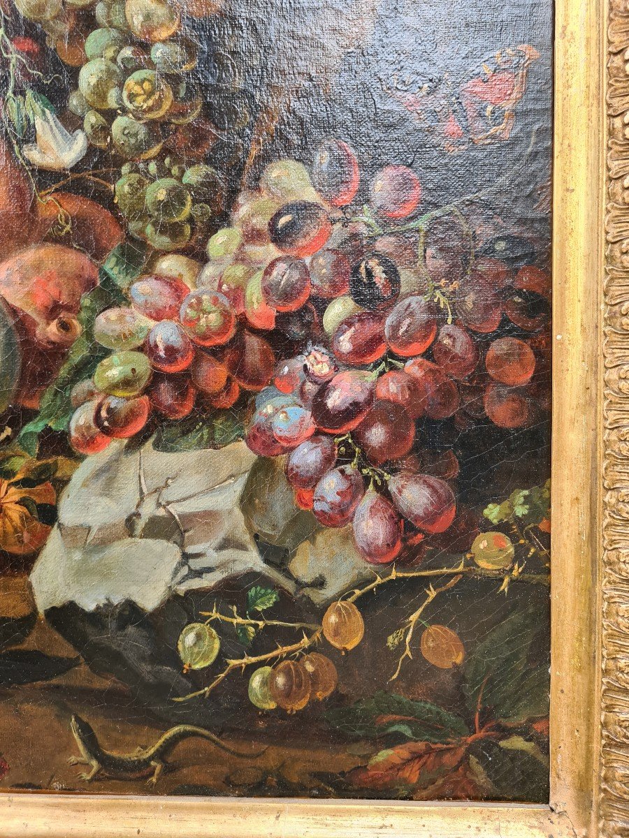 Huile Sur Toile  Nature Morte Aux fruits et Insectes dans le goût de Mignon-photo-1