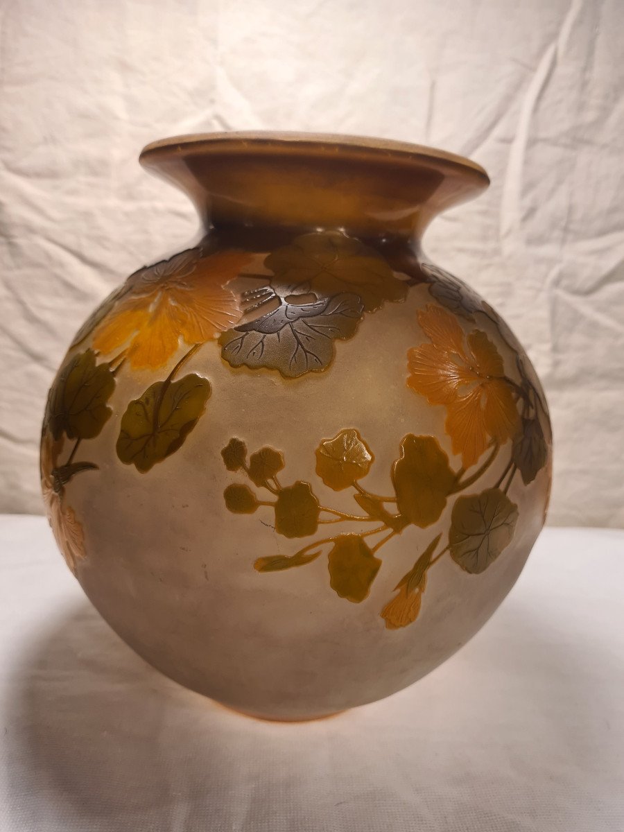 Large Balle De Gallé Vase, Decor With Nasturtiums-photo-4