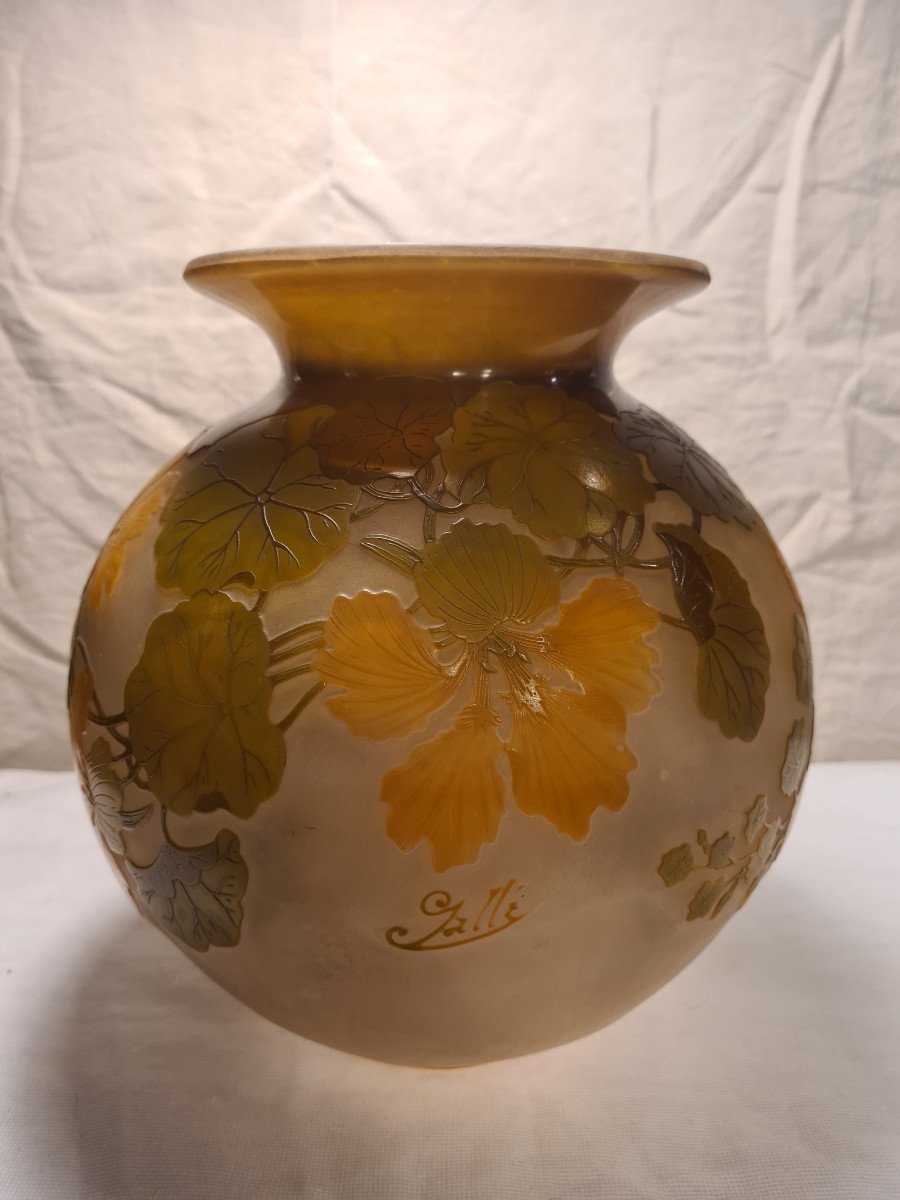 Large Balle De Gallé Vase, Decor With Nasturtiums-photo-1