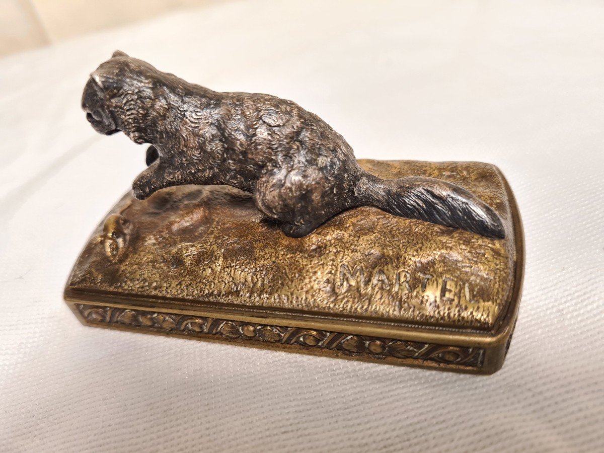 Small Bronze Cat And Mouse Signed Martel-photo-1