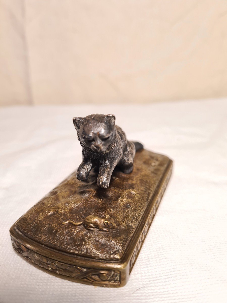 Small Bronze Cat And Mouse Signed Martel-photo-5