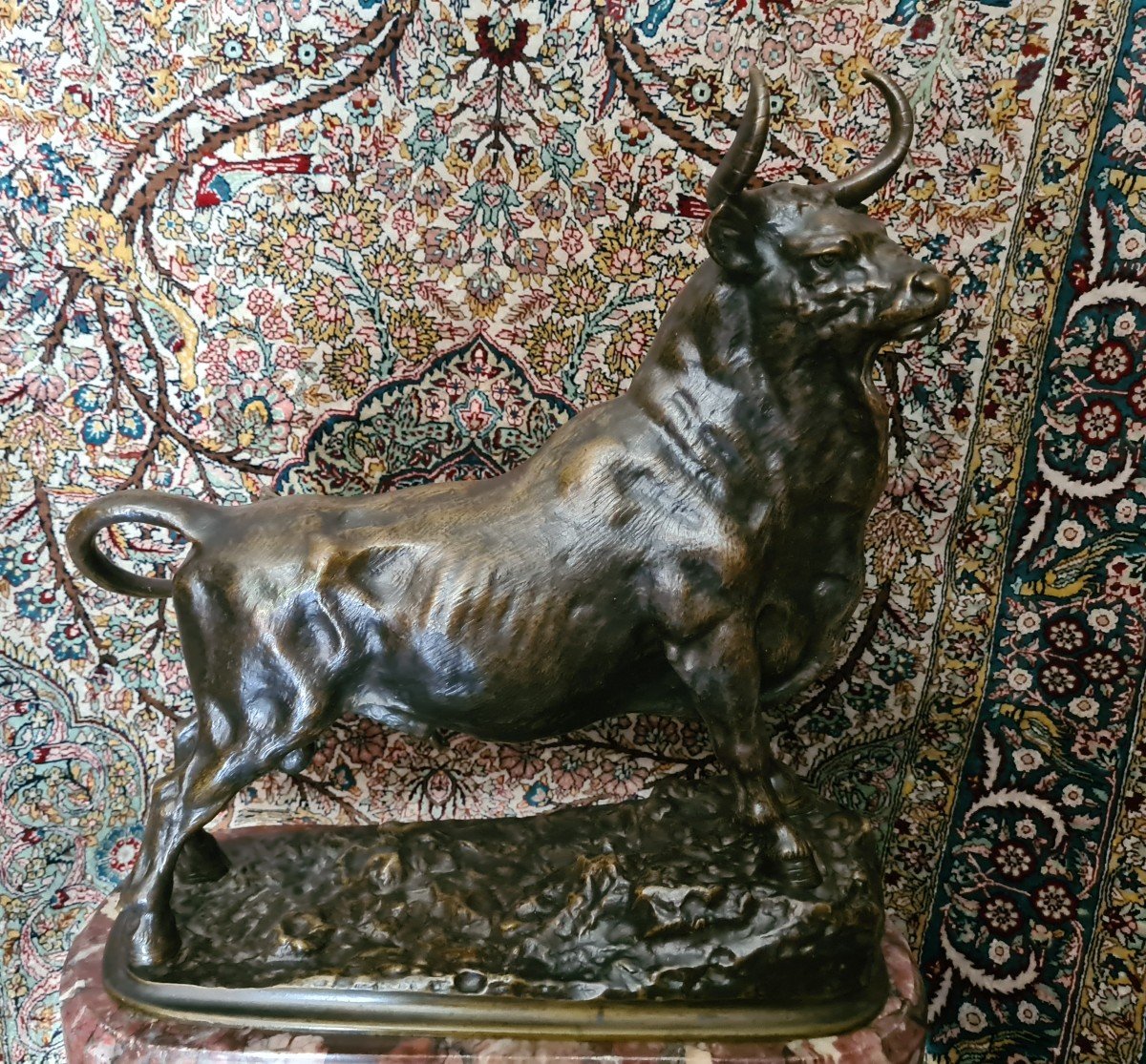 Taureau En Bronze Sur Socle Marbre Modèle De C.  Fratin-photo-3