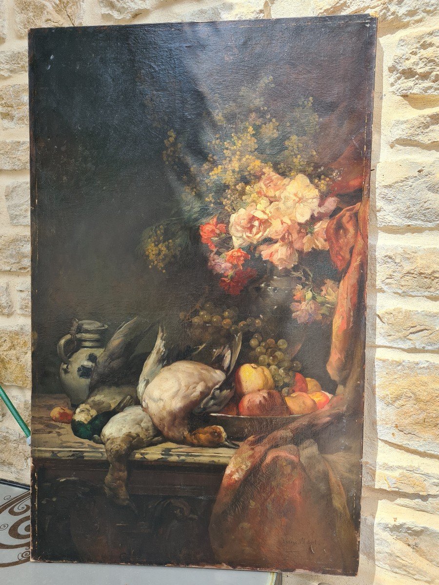 Huile Sur Toile, Nature Morte Aux Colverts , Signé Leroy Saint Aubert-photo-4