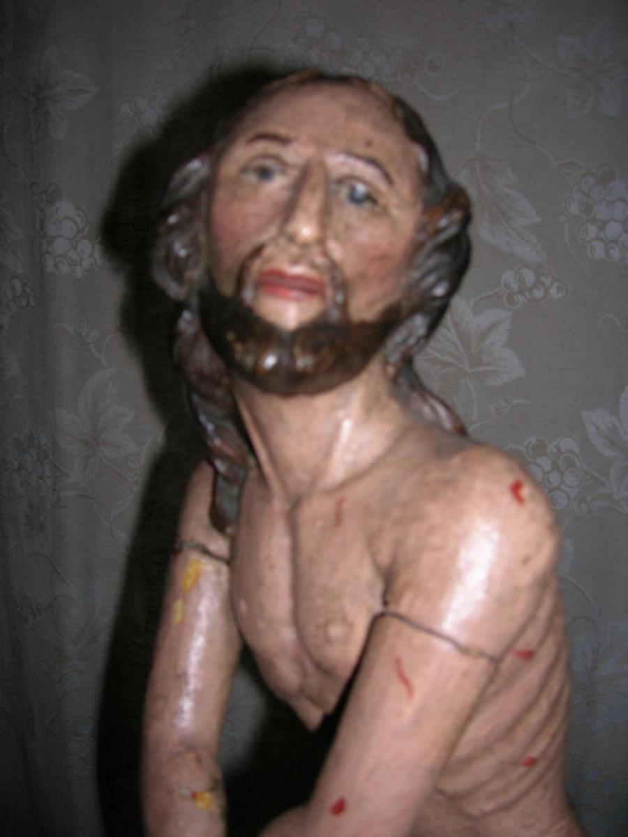 Christ Of Mercy Polychrome Wood End 17 Th-photo-4