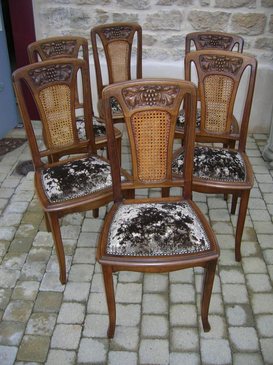 6 Chaises En Noyer Art Nouveau-photo-3