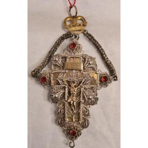 Croix Filigranée En Argent  Et Placage Orthodoxe 