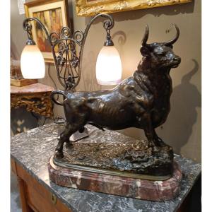 Taureau En Bronze Sur Socle Marbre Modèle De C.  Fratin