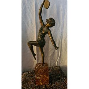 Art Deco Bronze Statue "tambourin Dancer" Signed Matto (marcel André Bouraine)