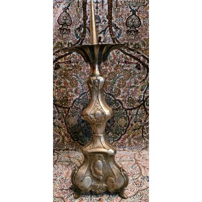 Altar Candlestick In Repoussé Brass 18th Lyonnais