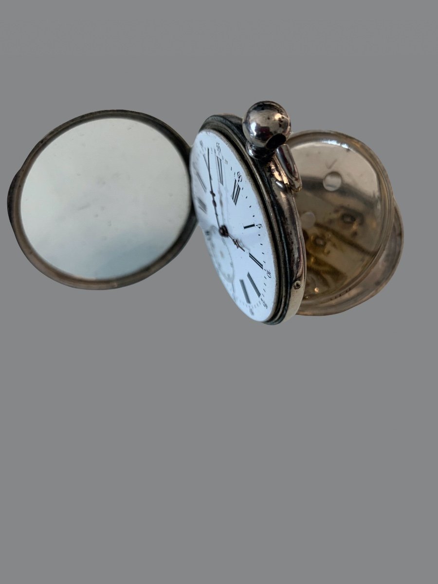 Beautiful Pocket Watch, In Solid Silver, 19th Century-photo-2