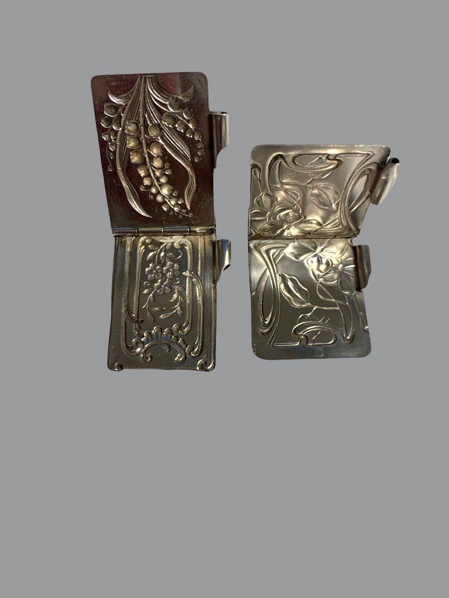 Two Silver Metal Dance Cards, Art Nouveau.-photo-3