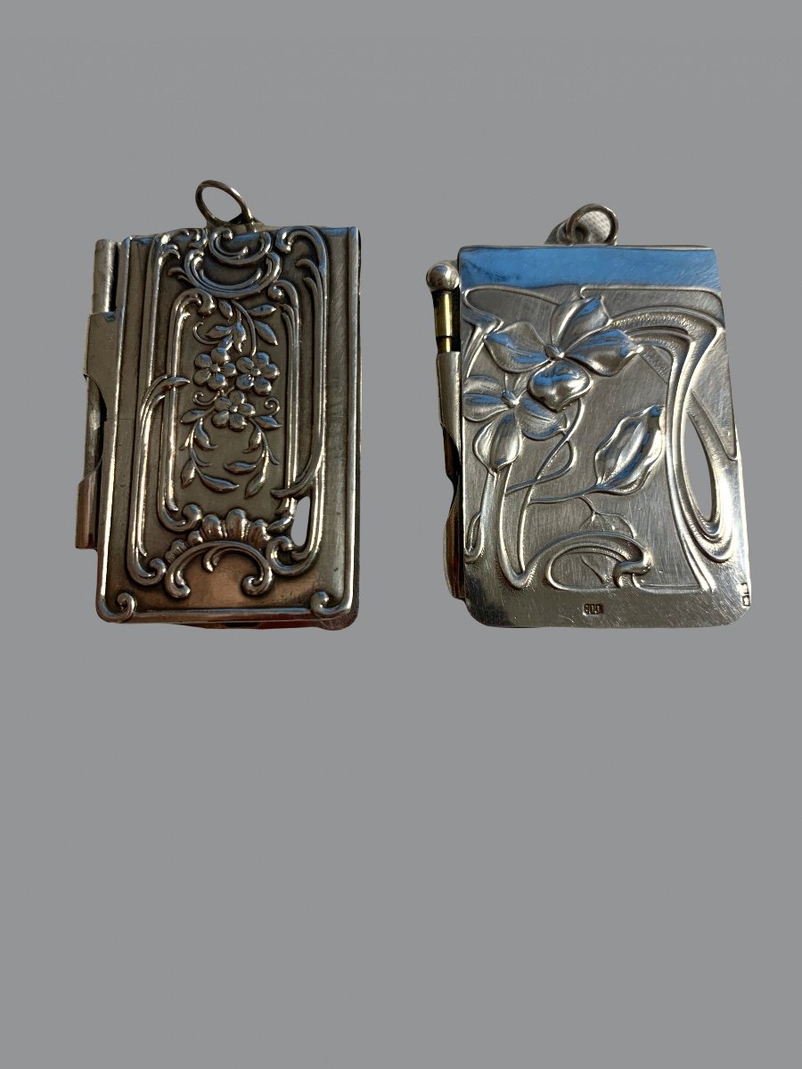 Two Silver Metal Dance Cards, Art Nouveau.