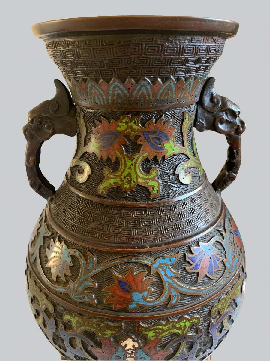 Vase en Bronze émaux Cloisonnés , Asie.-photo-2