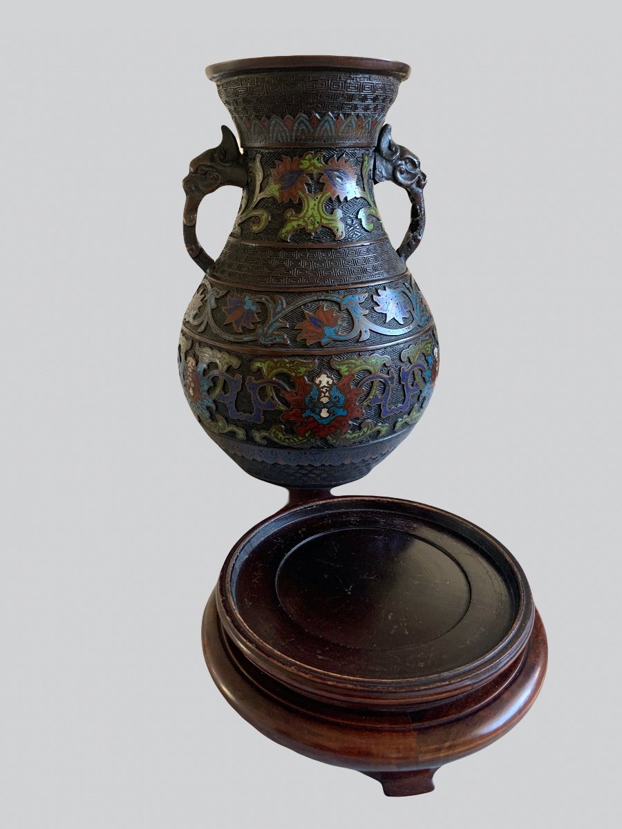 Cloisonné Enamel Bronze Vase, Asia.-photo-3