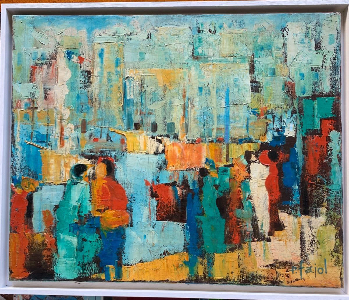 Pierre FAJOL , Peinture au Couteau , Port en Mediterranée .