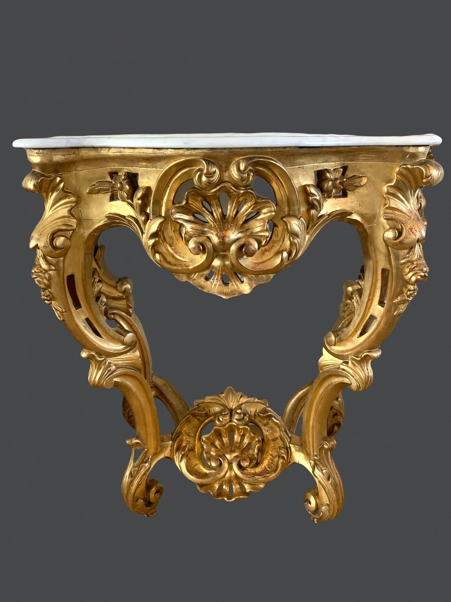 Beautiful Gilded Console In Louis XV Style, Napoleon III-photo-1