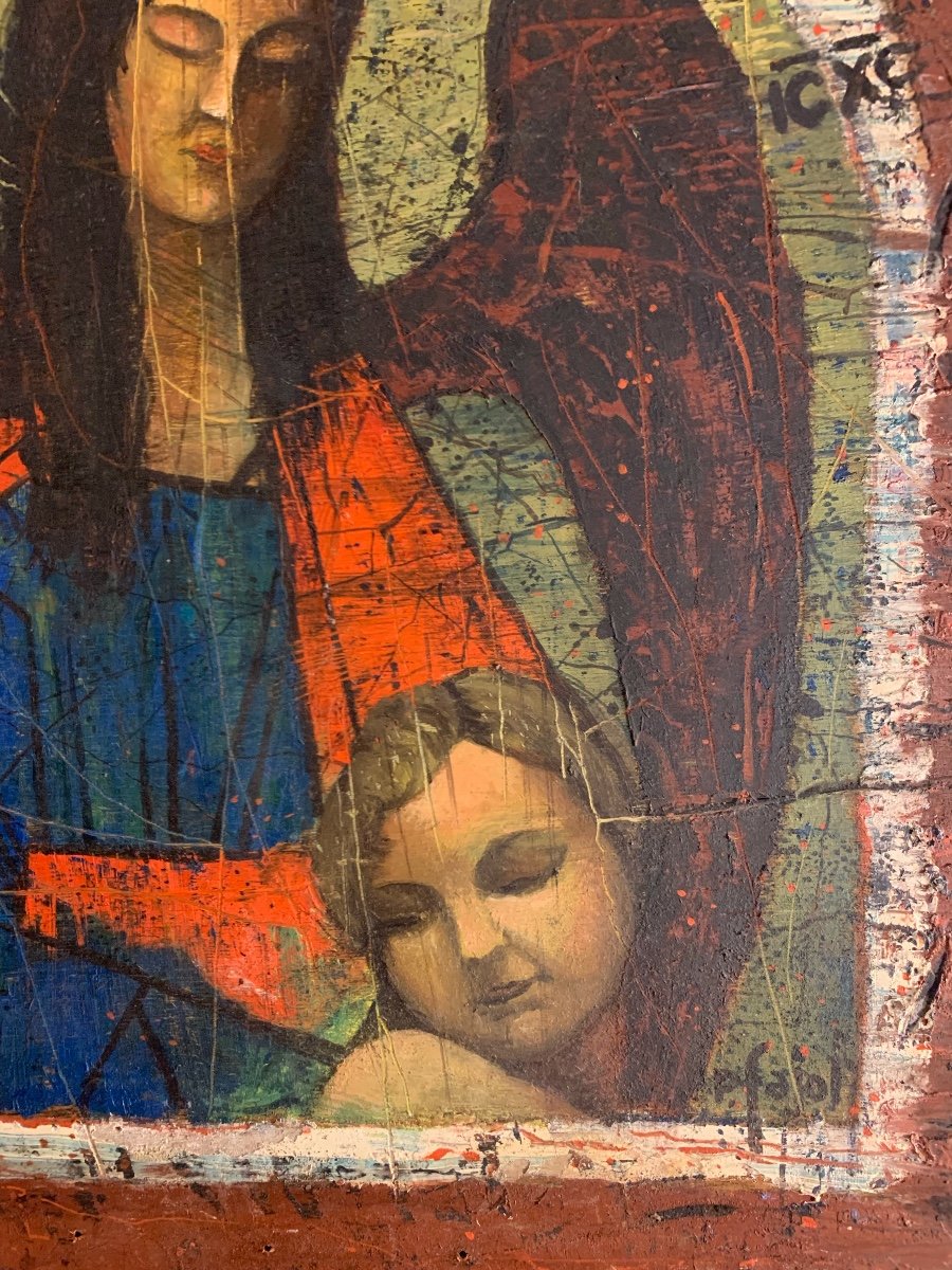 Peinture religieuse ,Icône Vierge à l'enfant -photo-4