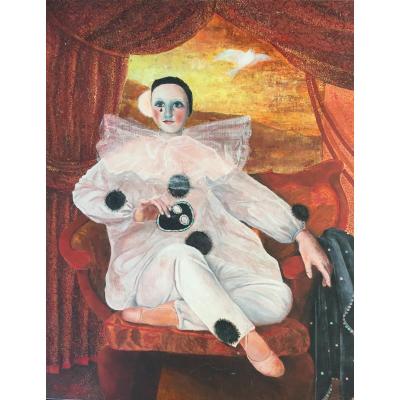 Painting Representing "pierrot And The Dove" By Pierre Fajol