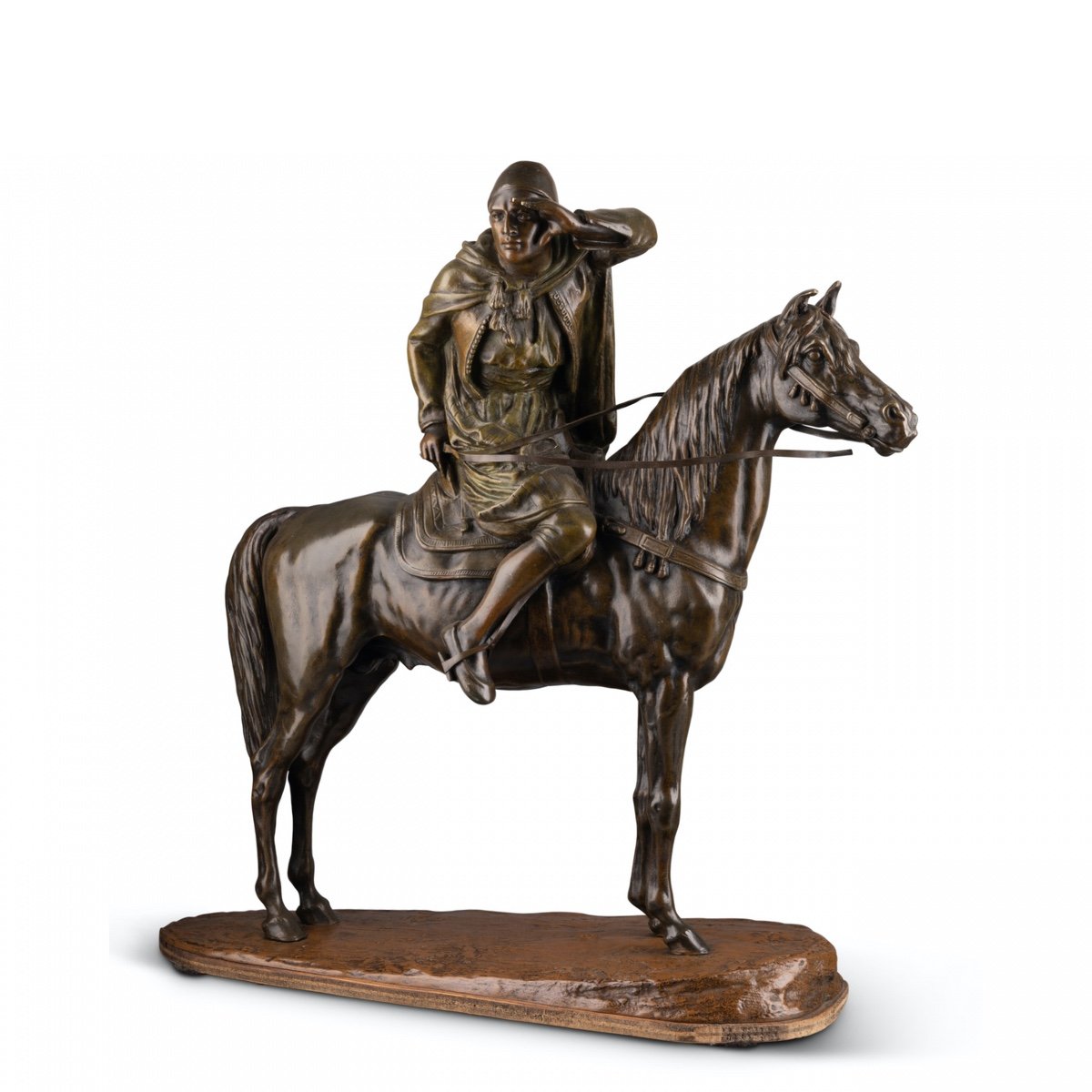 Arab Rider On The Look-out, Bronze Signed Alfred Dubucand (1828 - 1894)