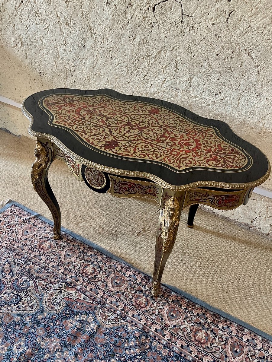 Boulle Counterpart Marquetry Table. Napoleon III, 19th Century-photo-3