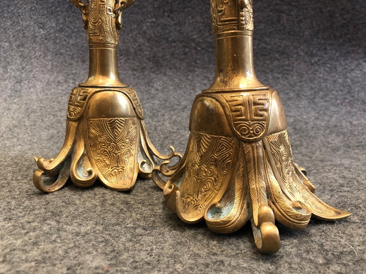 Pair Of Chinese Candlesticks, 19th Century-photo-4