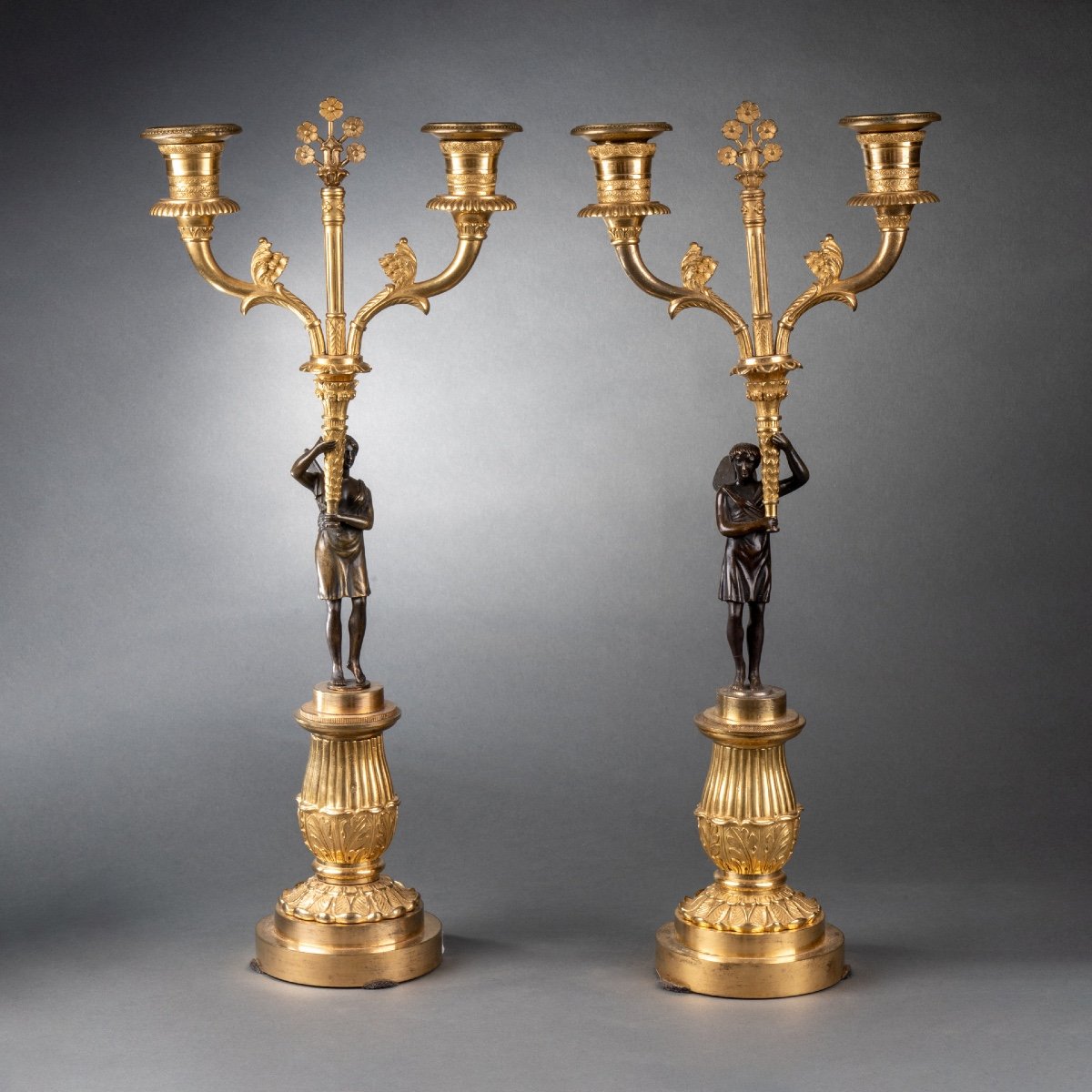 Paire De Chandeliers En Bronze, XIXe Siècle 