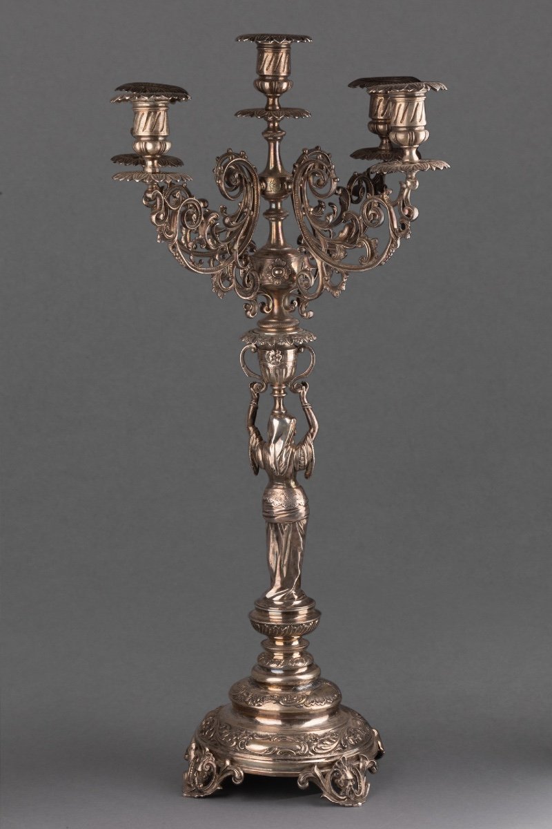 Large Solid Silver Candlestick, 19th Century-photo-1