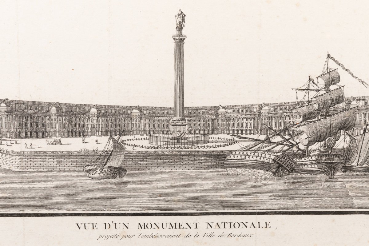 Gravure Originale D’un Projet Architectural Pour Bordeaux, Fin XVIIIe Siècle -photo-2