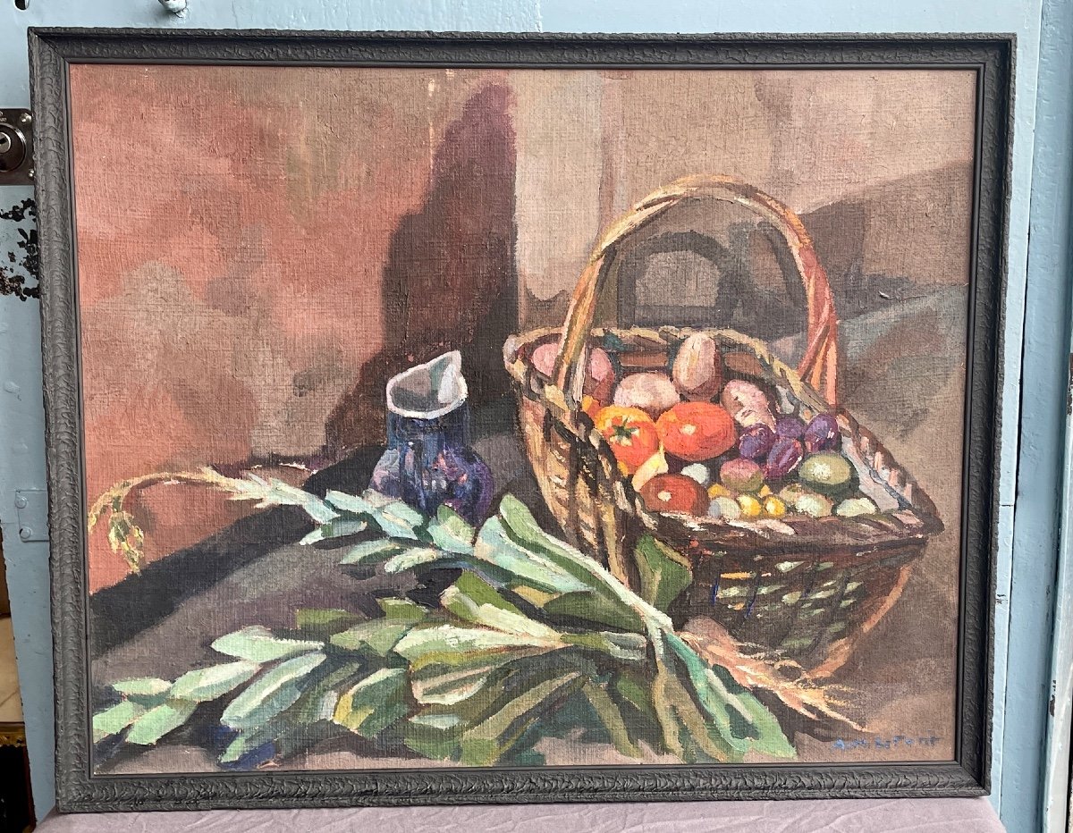 Nature-morte Au Panier De Légumes. Signée Et Datée 1920. -photo-3