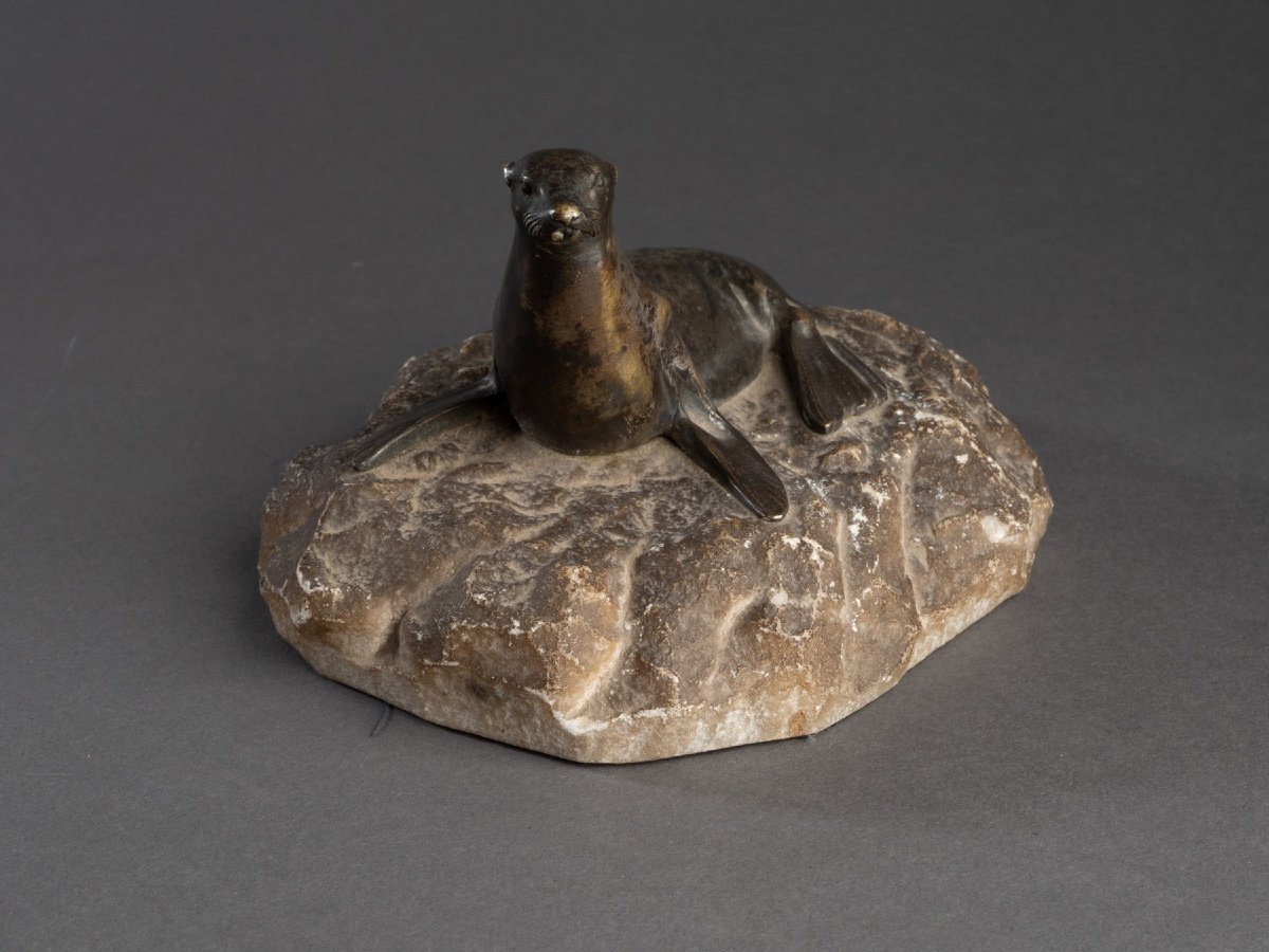 Bronze Of A Sea Lion, 20th Century-photo-4