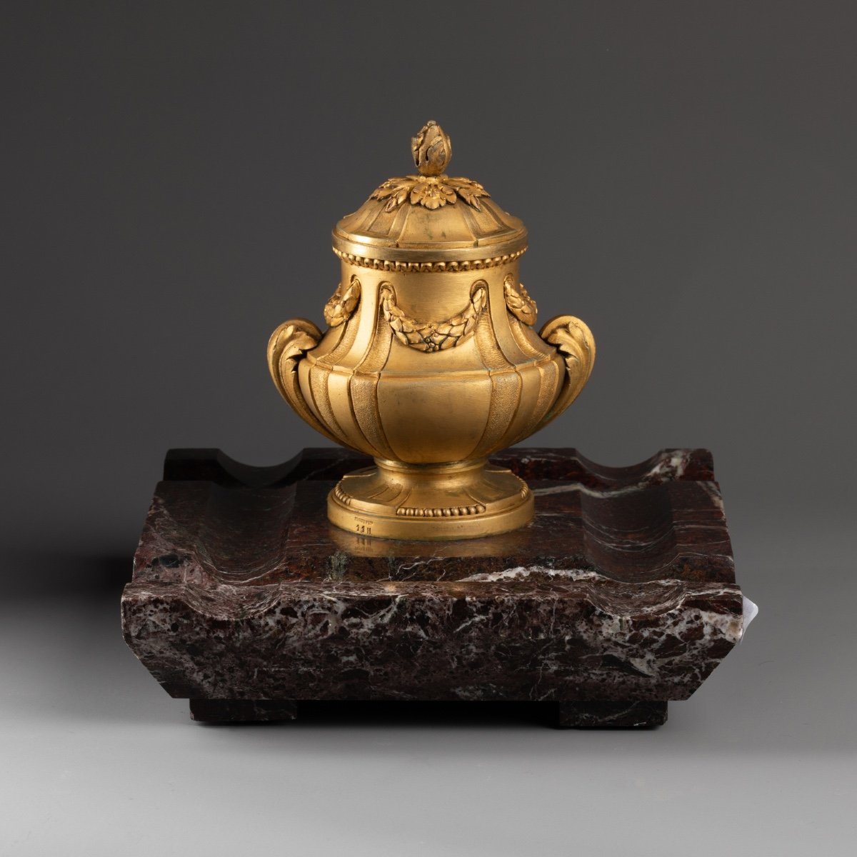 Inkwell, Gilt Bronze And Marble. Susse Frères Foundry, 19th Century-photo-4