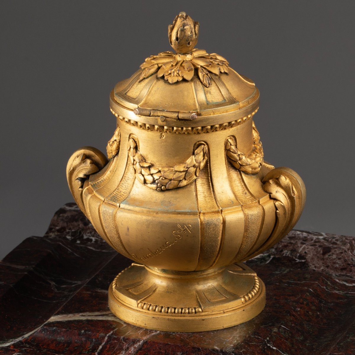 Inkwell, Gilt Bronze And Marble. Susse Frères Foundry, 19th Century-photo-2