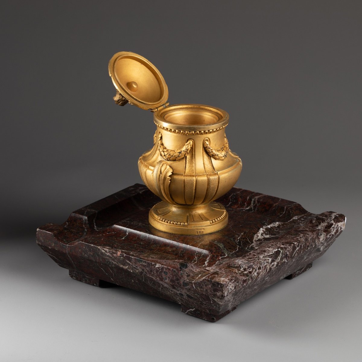 Inkwell, Gilt Bronze And Marble. Susse Frères Foundry, 19th Century-photo-4