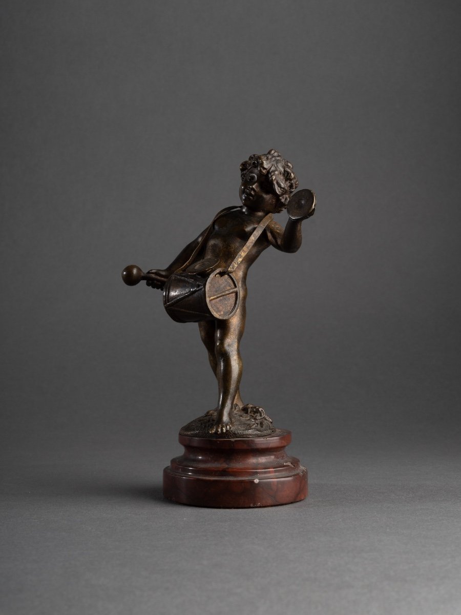 Bronze D’un Putto Musicien, Auguste Moreau (1834 - 1917) -photo-2